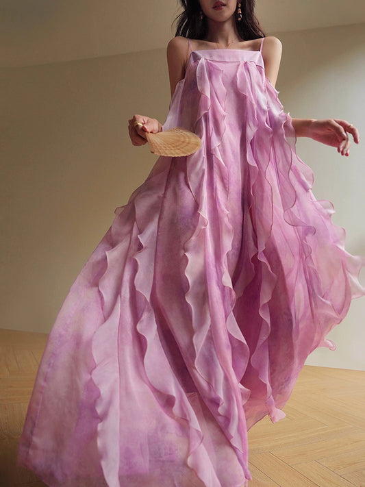 Pink Sea Mist Ruffle Maxi Dress – Beach Vacation Style