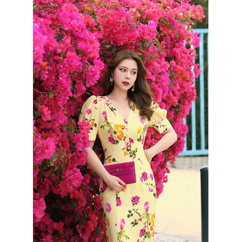 Rose Garden Silk High-End Dress