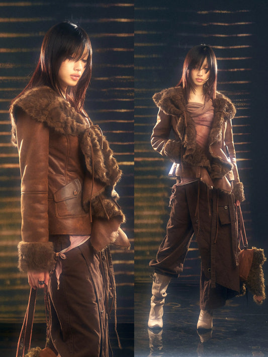 Velvet Fur Collar Ruffle Coat – Pre-Loved Vintage Style