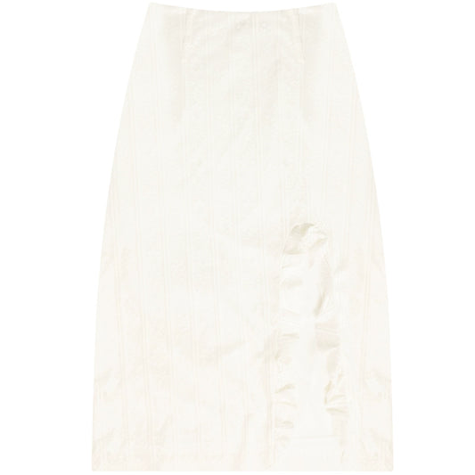 Jupe fendue en dentelle abricot | Taille haute, coupe ajustée, design à volants rétro d'été