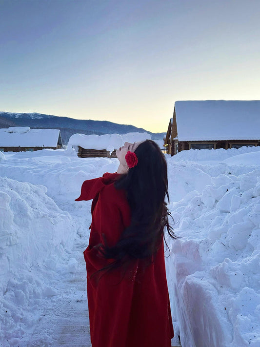 Reversible Cashmere Coat – Christmas & New Year’s Red Scarf Collar Coat