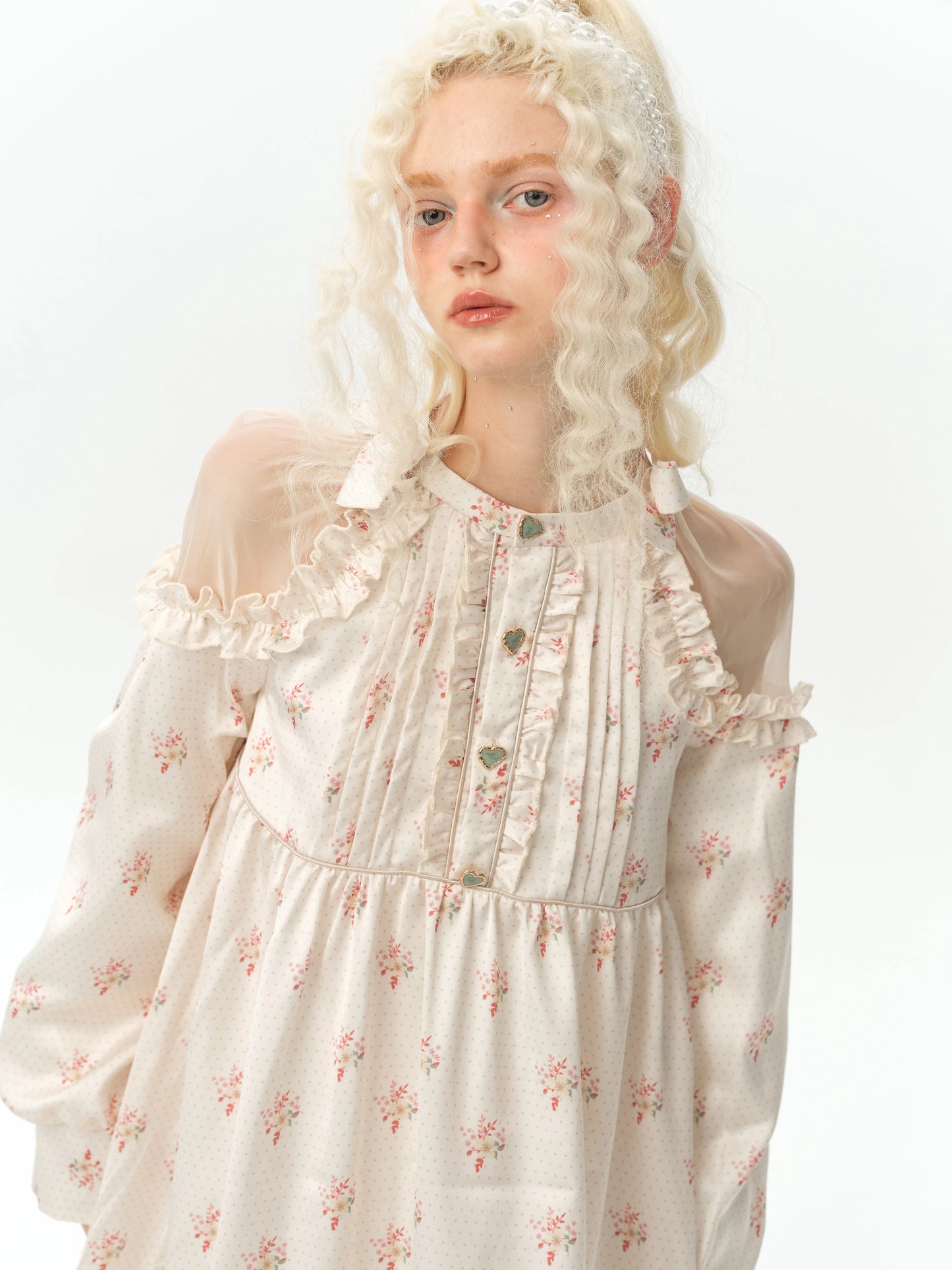 Spring Orange Spring YUZU Off Shoulder Long Sleeve Fragmented Flower Doll Dress Spring