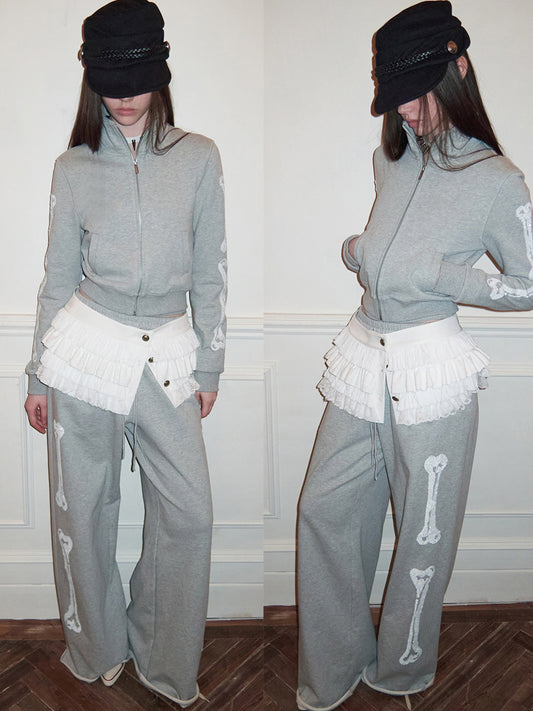Bone Sequin Embroidered Sweatshirt Set