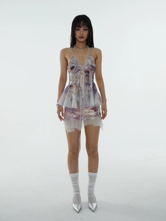 Jungle Print Fairy Style Sequin Skirt