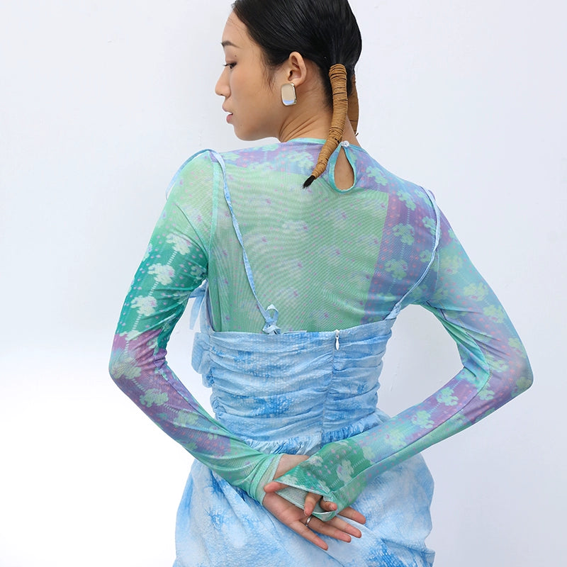 Psychedelic Elastic Mesh Bottom Shirt E736