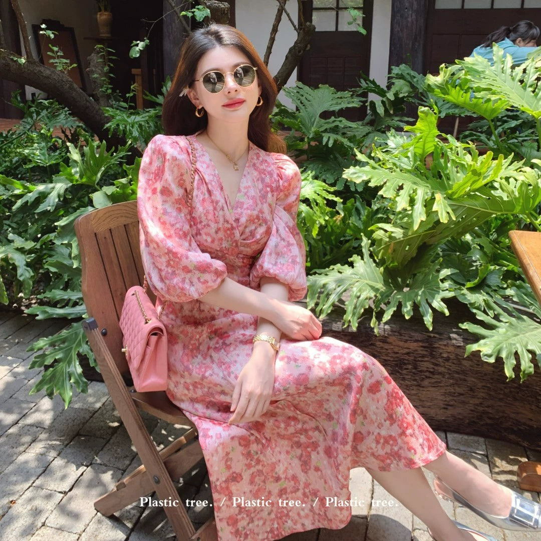 Robe mince d'impression de chanvre en soie