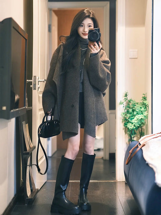 Reversible Cashmere Cape – Korean-Inspired Scarf Shawl Coat