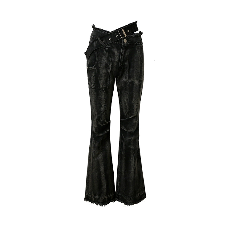 Black High Street Retro Slim High Waist Denim Pants