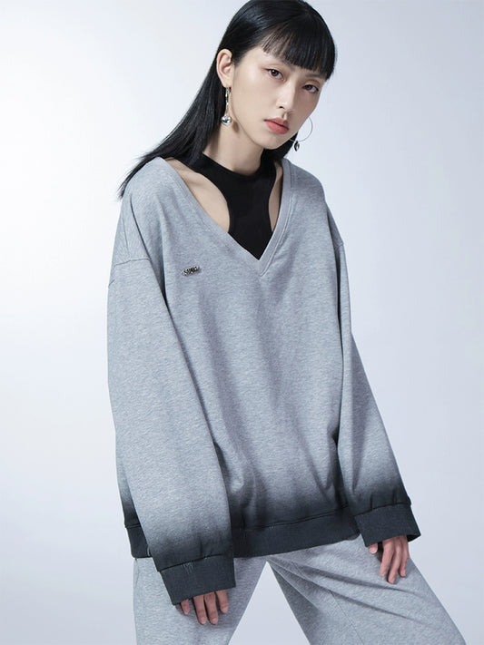 Feeling Gray Gradient Pullover V-neck Sweater