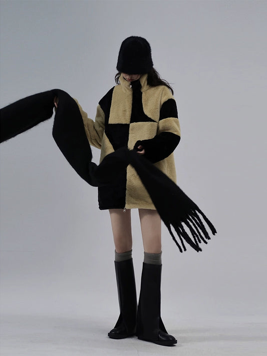 Dark Sweet Cool Imitation Rabbit Hair Leather Coat