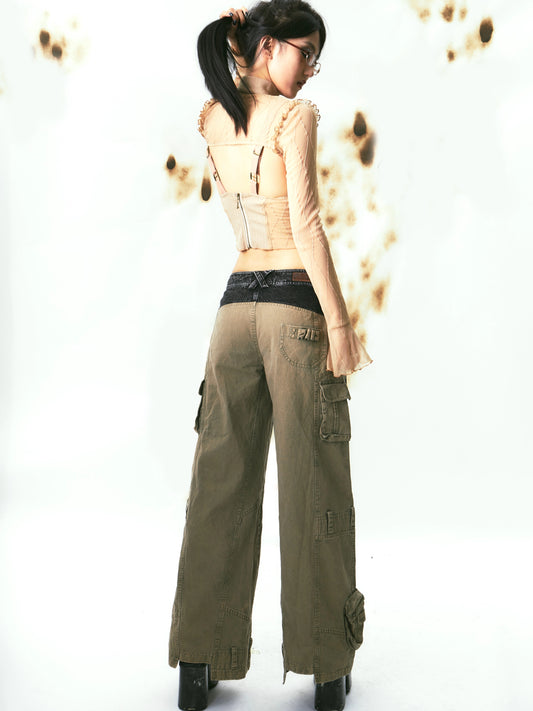 Pantaloni larghi a gamba larga lavati resistenti