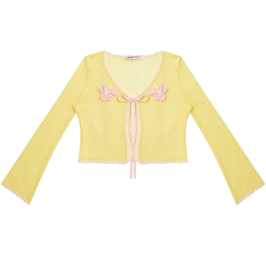 Bow Hollow Knit Cardigan | Short Sleeve Sunscreen Design for Summer