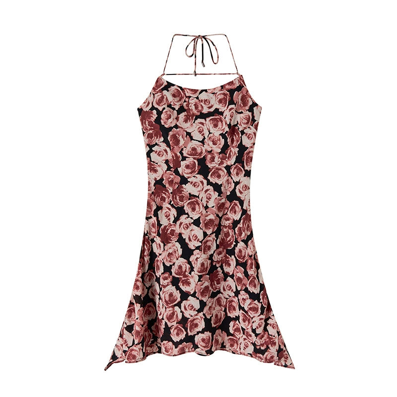 흐르는 장미 레이스가 매달린 목 드레스