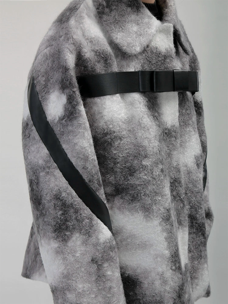 Bow Belt Splicing Halo Dyed Thickened Cotton Jacket