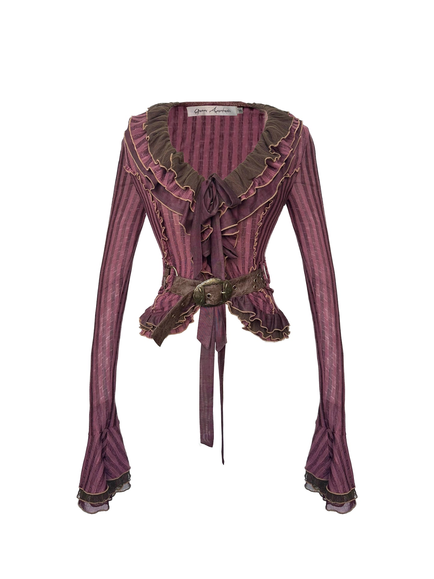 Mesh Splicing Knit Shirt with Belt