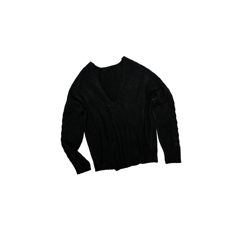 Slouchy Velvet Deep V-Neck Sweater – Layered Long Sleeve Knitwear