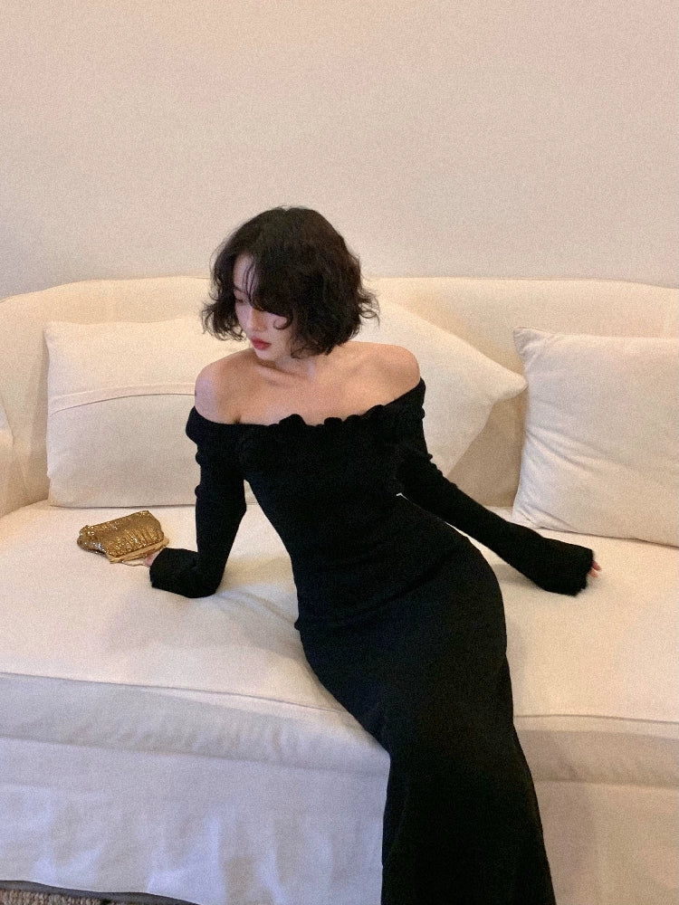 Flower Collar Design Long Knitted Dress (Hibiscus)