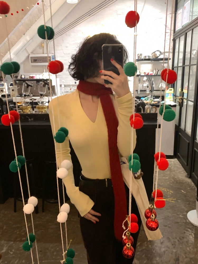 Deep V-Neck Long-Sleeve Knit Sweater (Between the Lines Edition)