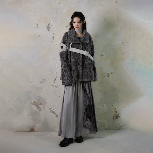 Cold Smoke Island Eco-Fur Plush Splicing Coat