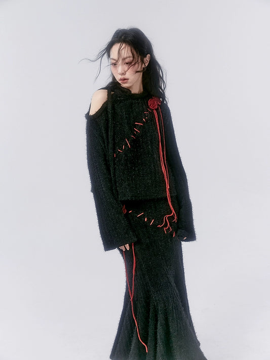 Thorn Rose Off Shoulder Lazy Knitted Sweater