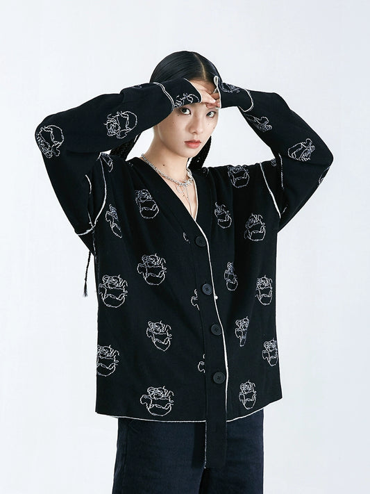 Original Line Rose Knitted Cardigan Loose V-neck