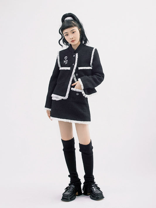 Salt Tea Original Rose Embroidered Wool Short Coat