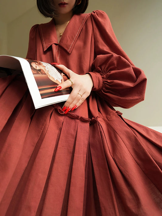 Berry Rose Forest Vintage Sweet Dress Cotton Linen Spring 2025 Small Man Short Skirt