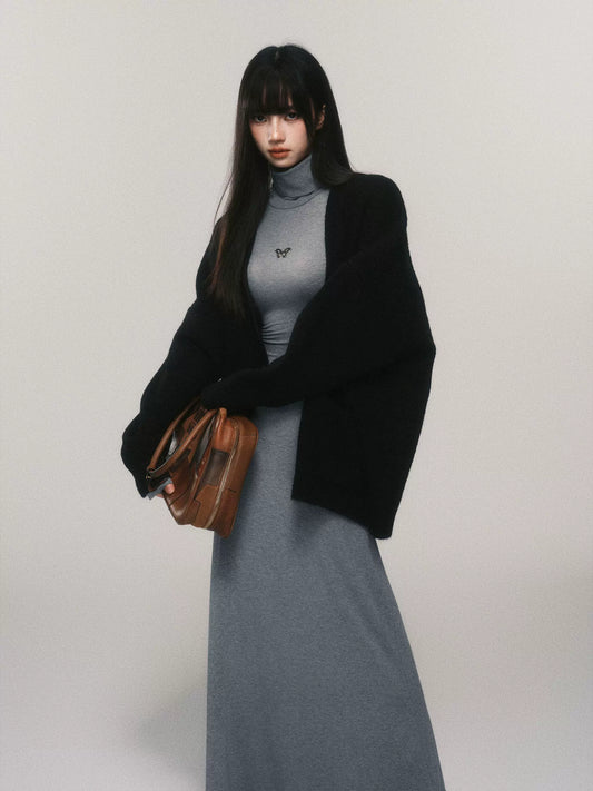 Premium Black Wool Knit Cardigan Sweater Jacket (Casual Fit)