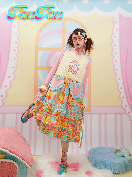 Knitted Patchwork Vest Dress | Cute Embroidered Sweater Dress