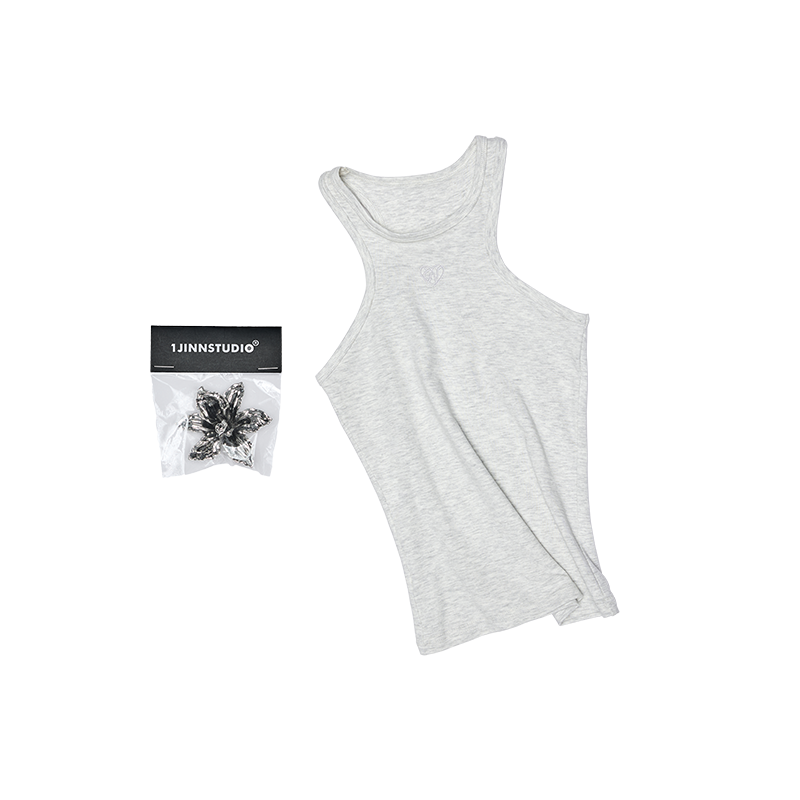 Metallic Floral Racer Vest – Embroidered Slim Fit Sleeveless Crop Top