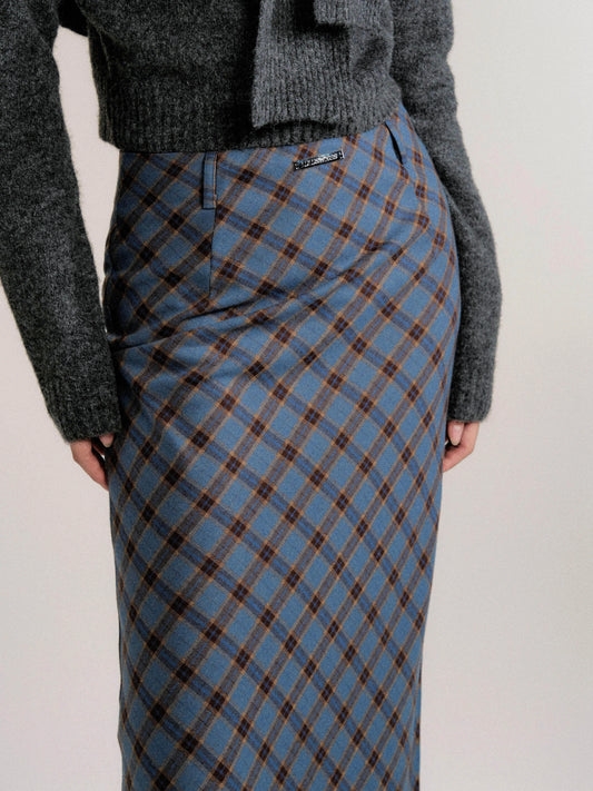 Retro Chic Blue Check A-Line Skirt for Women (Preppy Style)