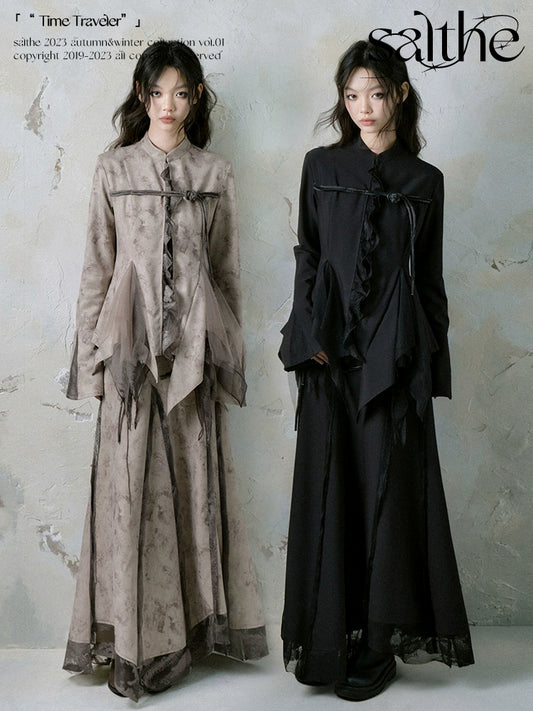 Ebony Iris New Chinese Button Coat