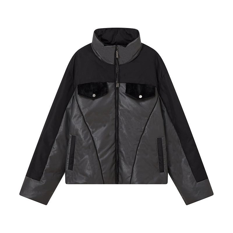 PU Leather Patchwork Down Jacket