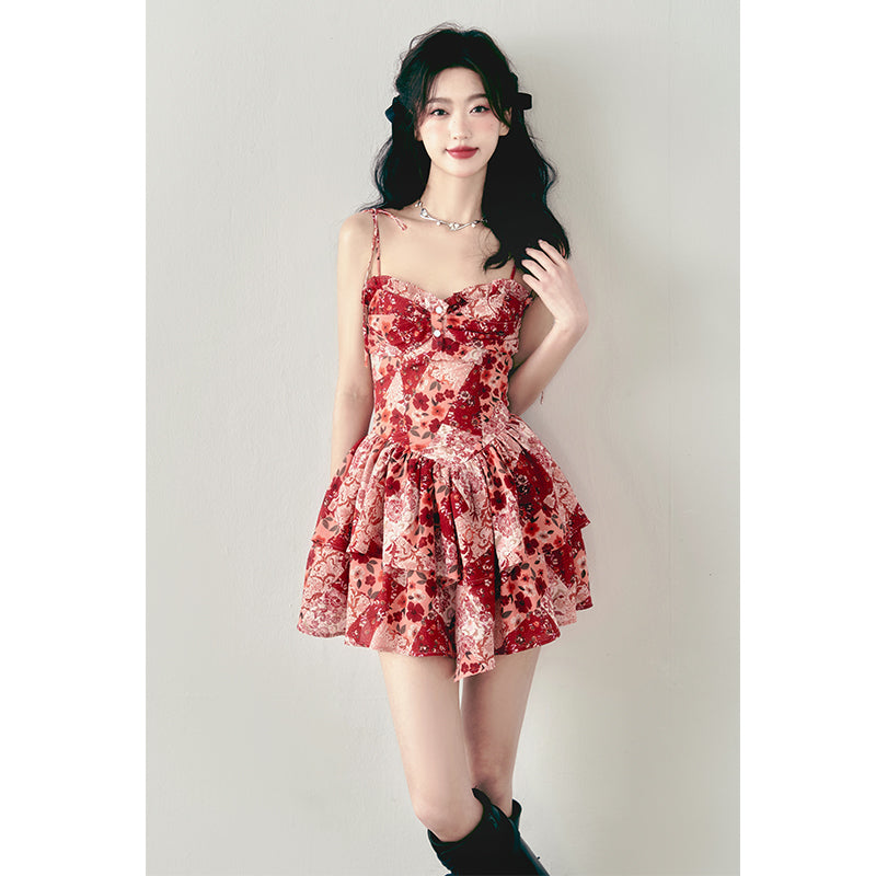 Vintage Red Double Layer Dress