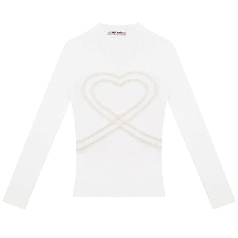 Love Top con cuello medio alto | Diseño retro de punto ajustado para otoño/invierno