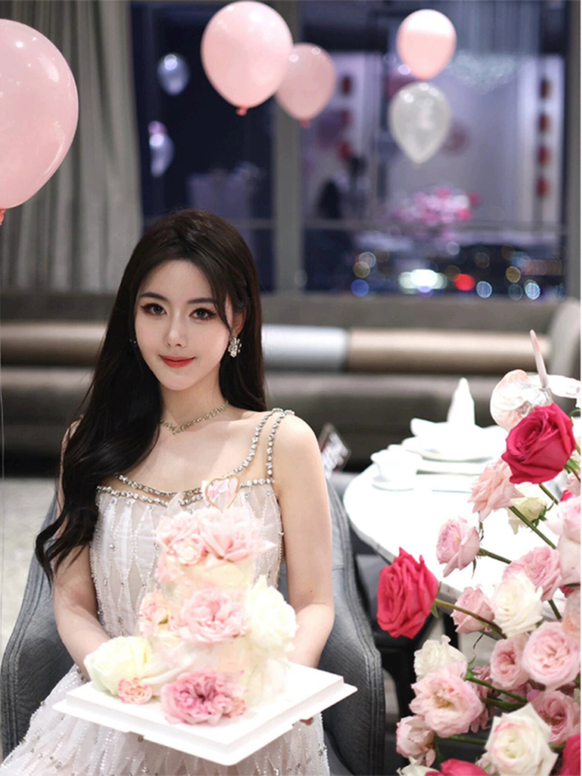 Elegant Bridal Toasting Dress – Luxe Heavy-Embellished Engagement Gown