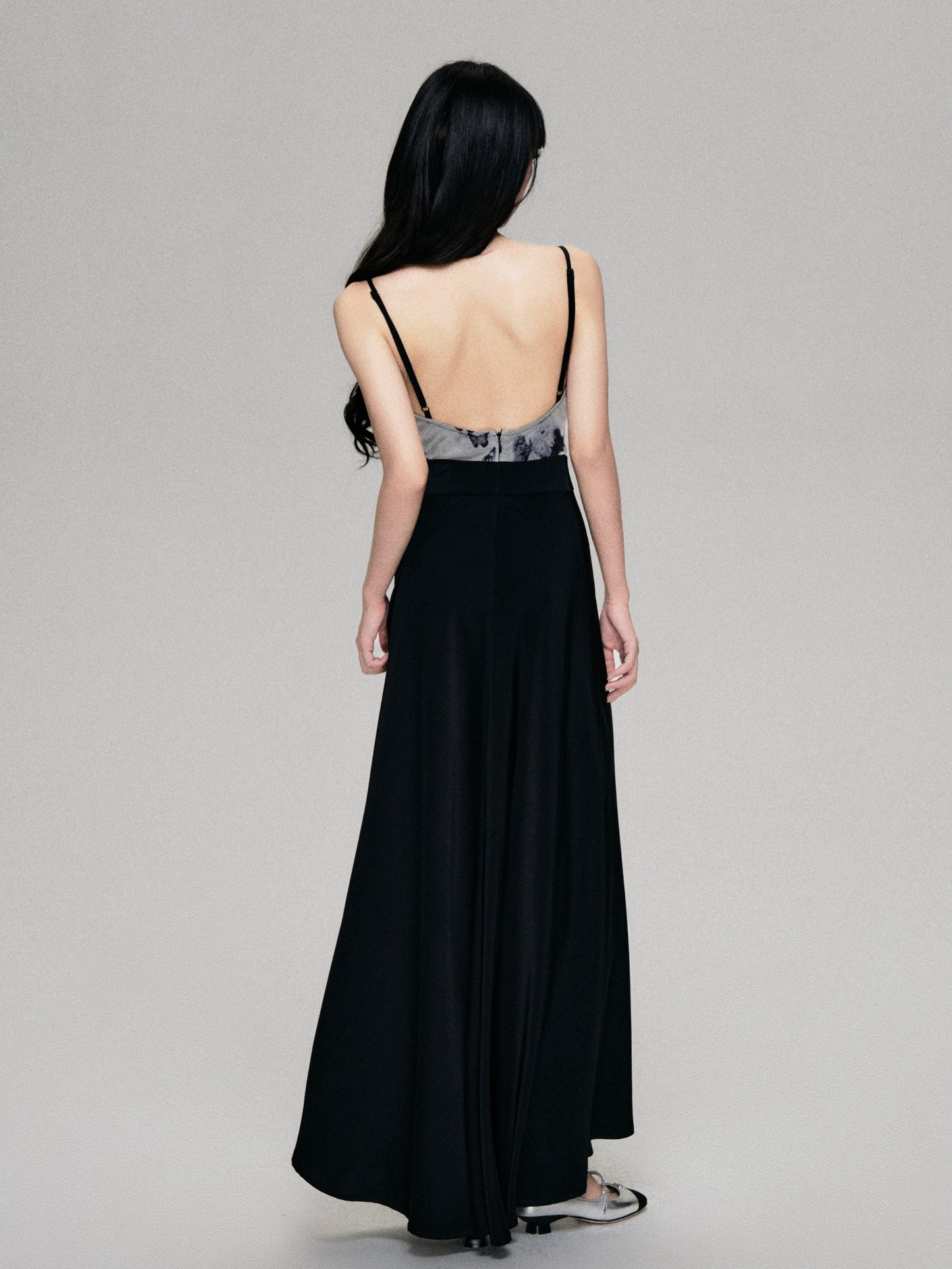 Butterfly Print Tulle Panel Slip Dress for Summer Resorts