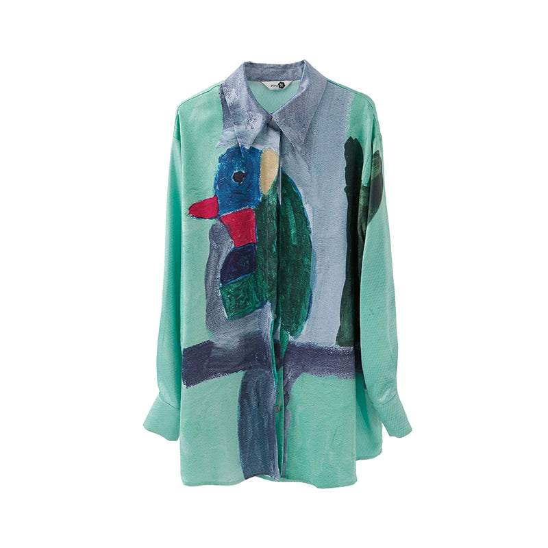Half Smiling Parrot Art Positioning Print Loose Sleeve Shirt