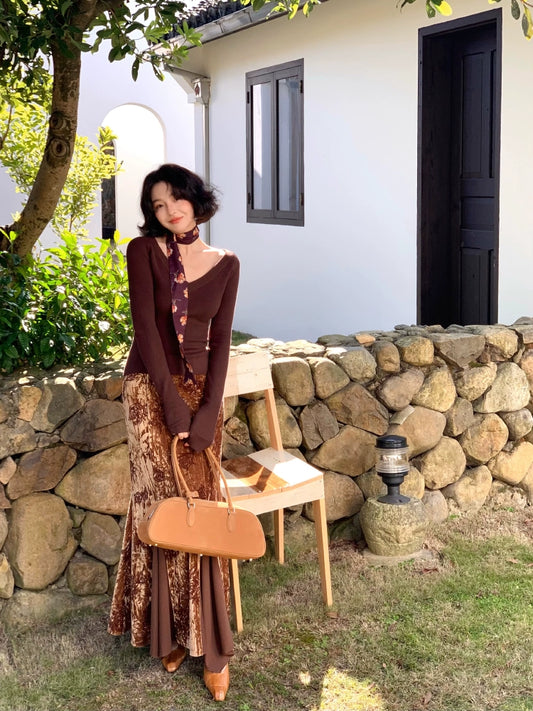 Toffee Frosting Vintage V-Neck Cropped Knit Base Shirt – Warm Layers