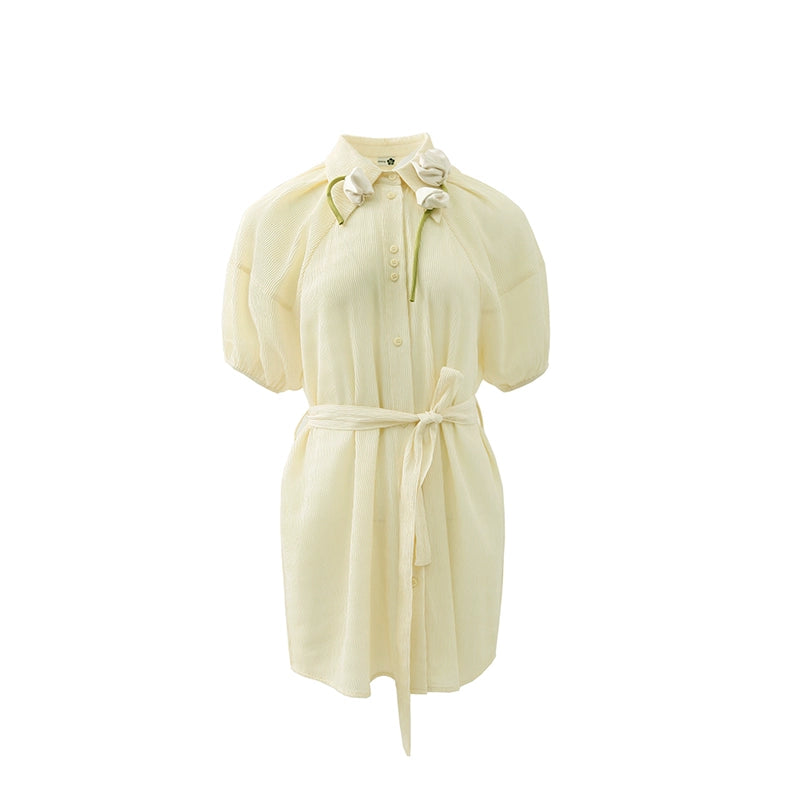 Original Design Seed Germinated Handmade Tulip Texture Relaxed Long Lace Up Shirt