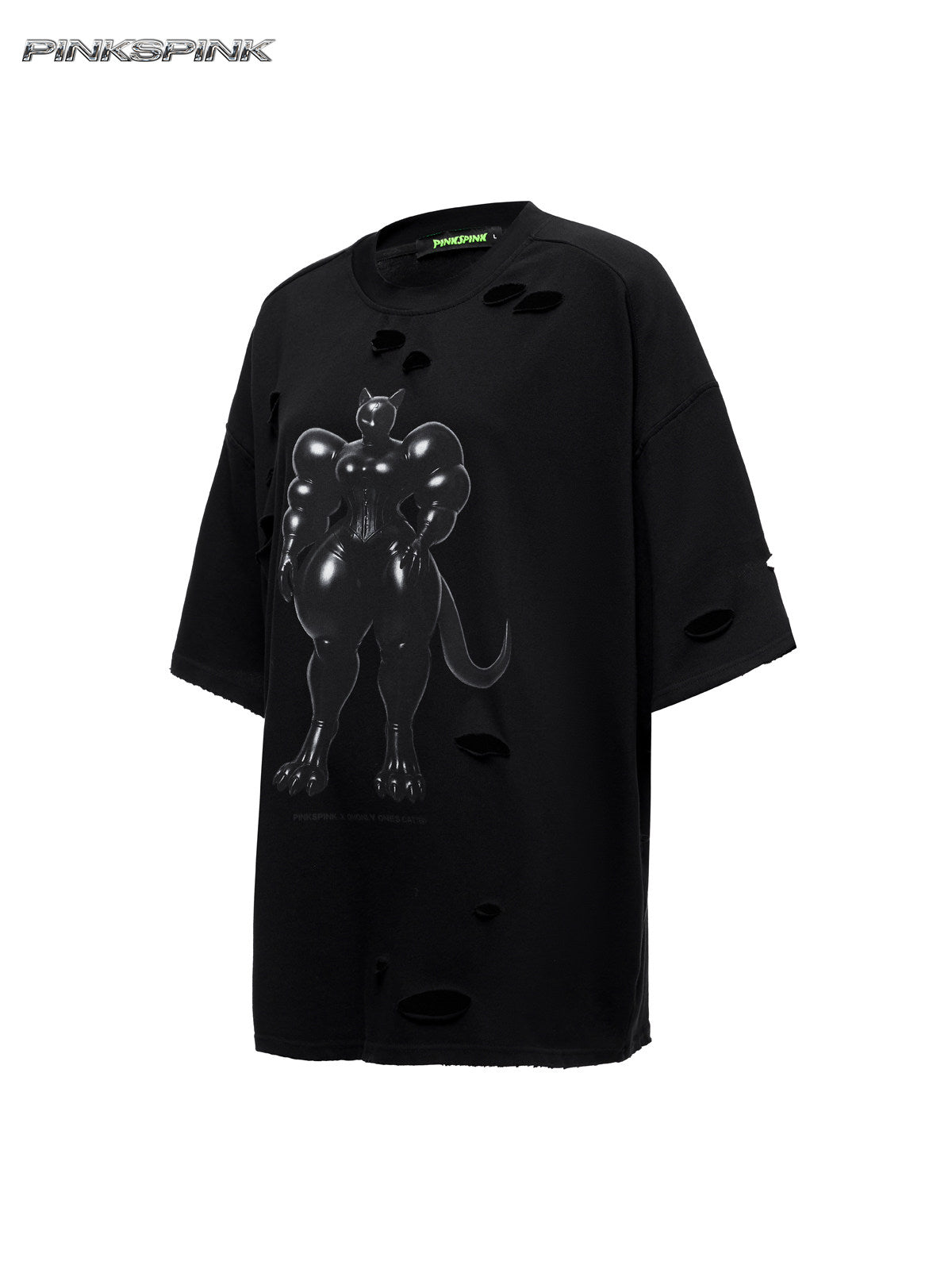 Cat Print Distressed Waist-Cinching Y2K Tee