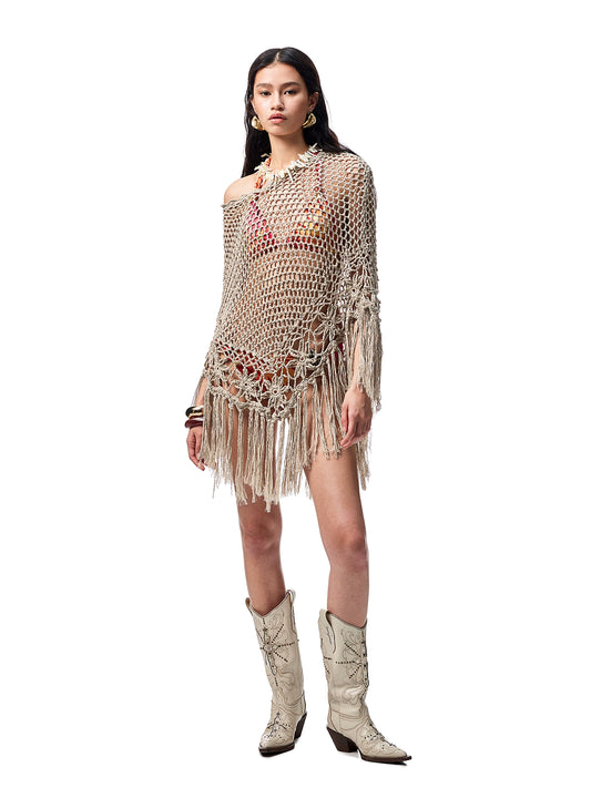 Handmade Crochet Tassel Shawl – Multi-Wear Boho Beach Cover-Up