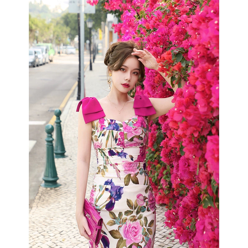 Romantic Vacation Mulberry Silk Strap Dress