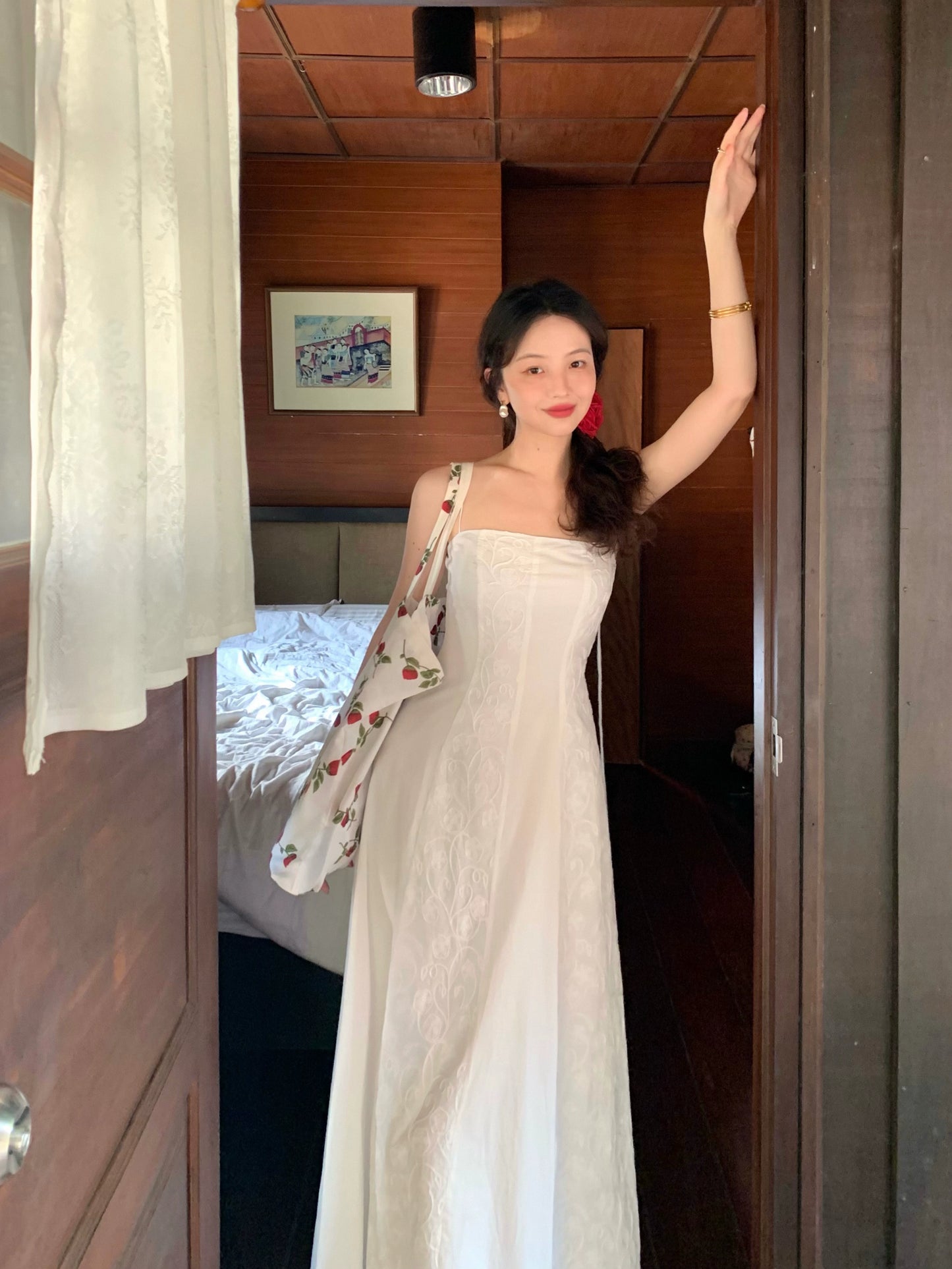 فستان قطني عالي الخصر