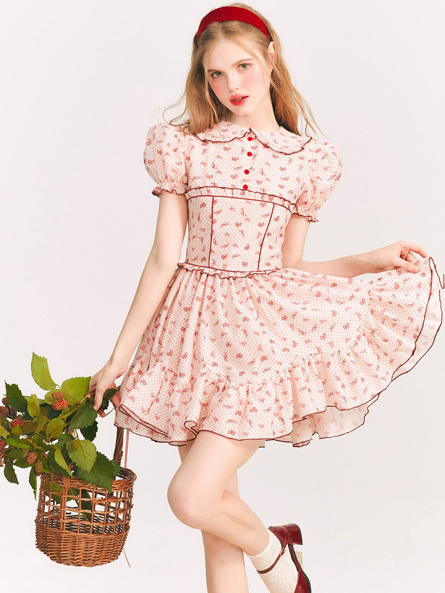 Pomegranate Radiance - Doll Collar Red Print Dress