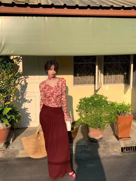 Vintage Floral Mesh V-Neck Top