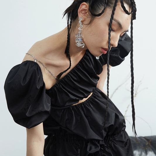 Асимметричное сексуальное платье в китайском жаккарде