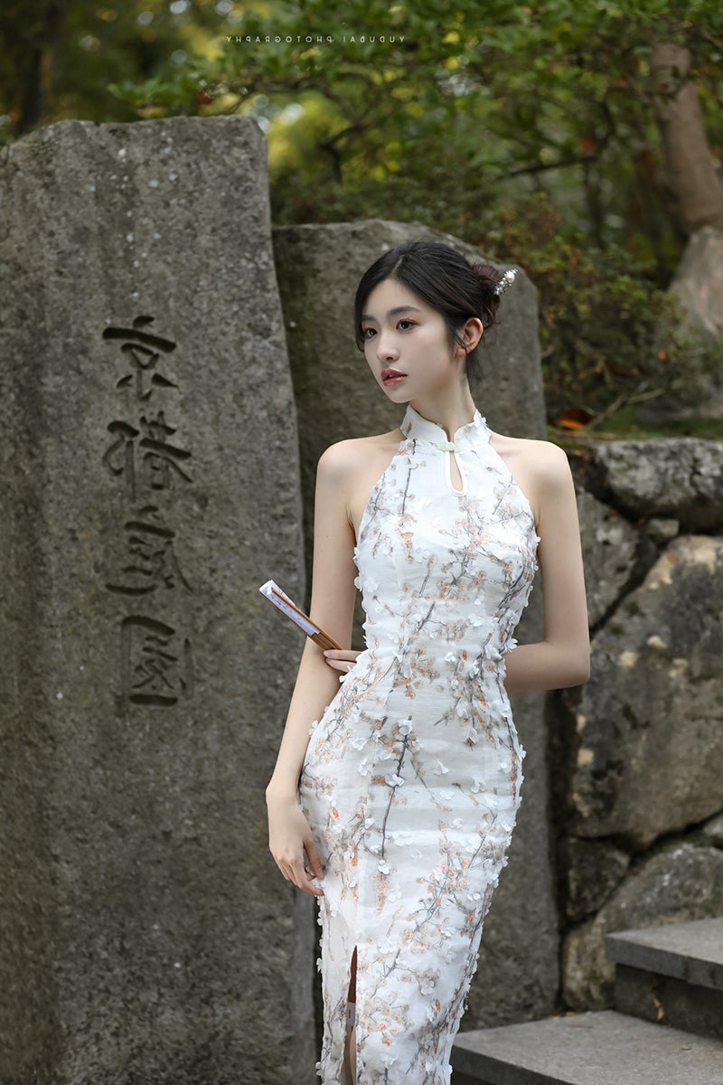 White Chiffon Qipao