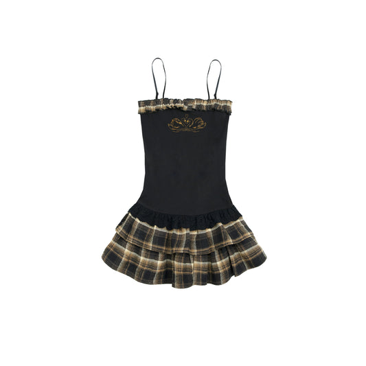 Ballet Embroidered Plaid Bra Dress