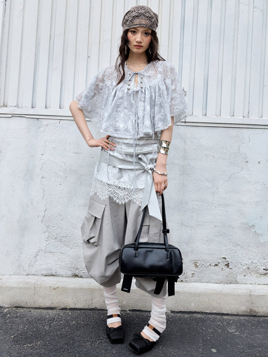 Embroidered Sequin Cape Shirt | Romantic Sun Protection Top